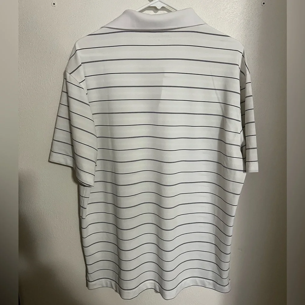 NIKE Classic Dri Fit Athletic Casual Striped Short Sleeve Golf Polo White Mens L